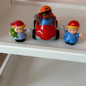 Fisher-Price Little People set of 3 mechanics and red car.